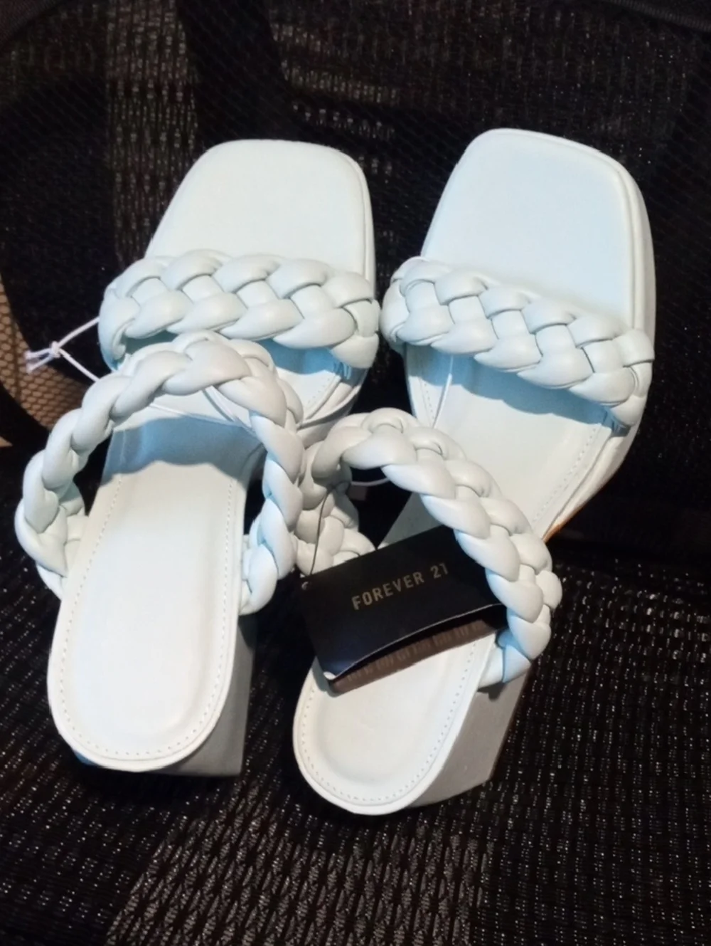 Forever 21 Pale Blue Braided Double-Strap Block Heel Sandals - Picture 11 of 15